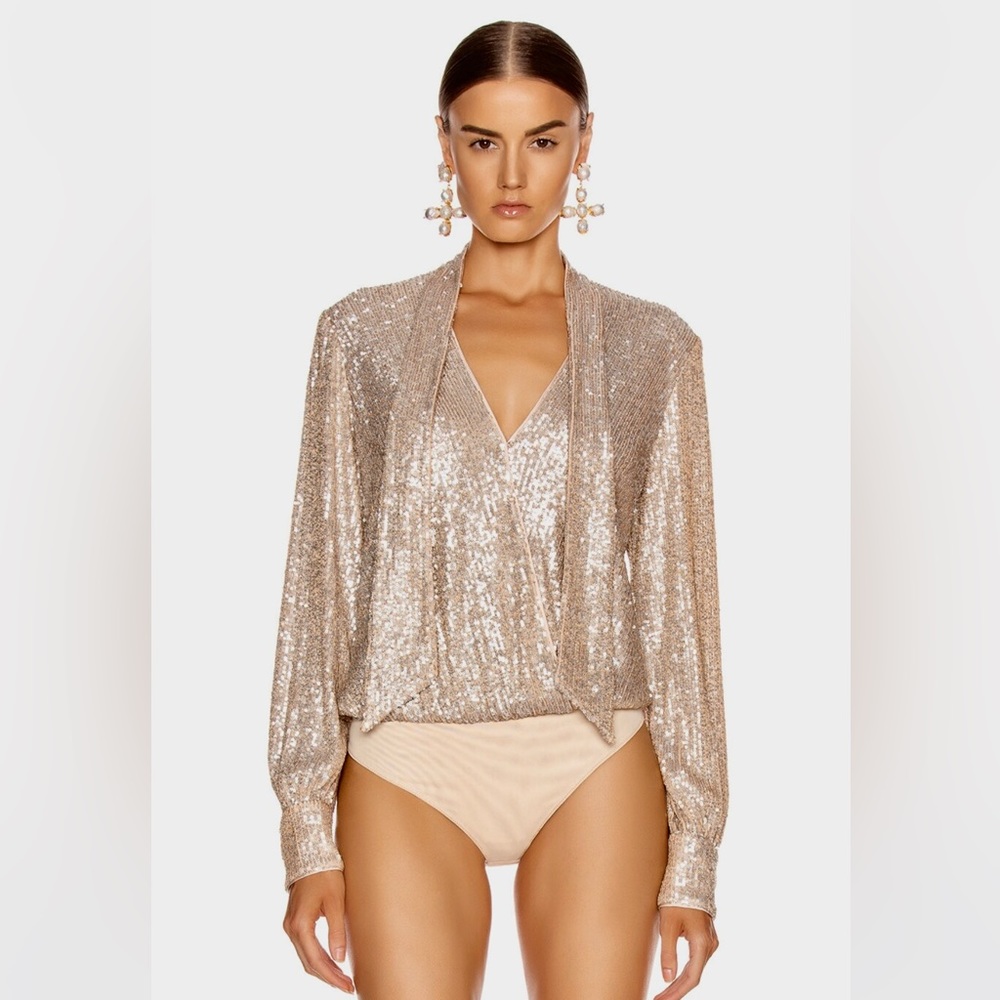 NEW WITH TAG JONATHAN SIMKHAI 
Sequin Embellished Tie-Neck Bodysuit
